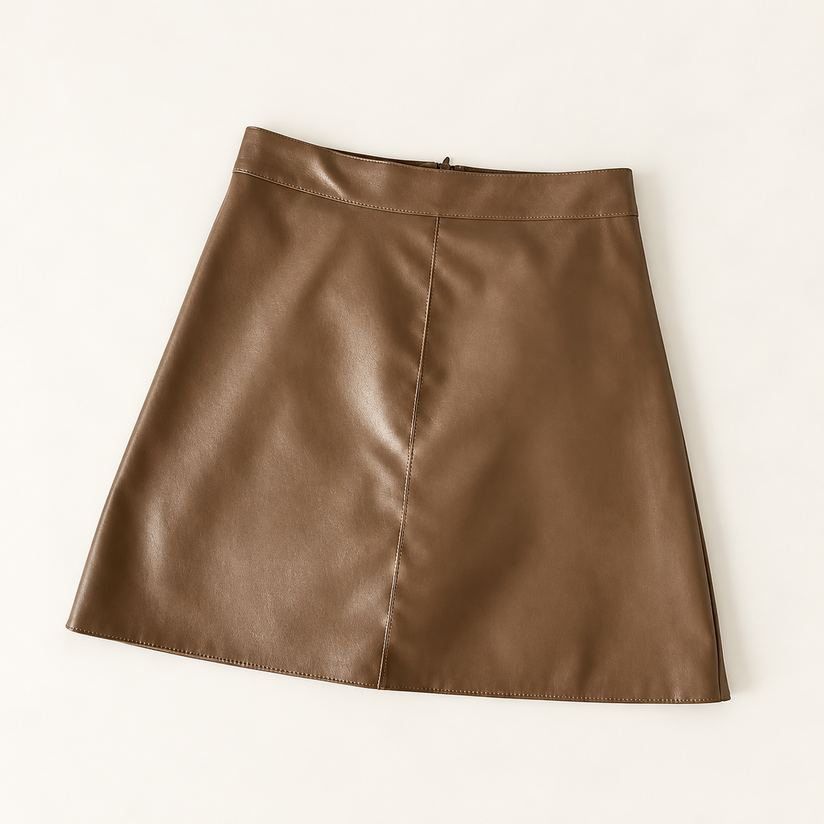 Jupe courte effet cuir taille haute — 3 coloris — Marron — photo sans texte